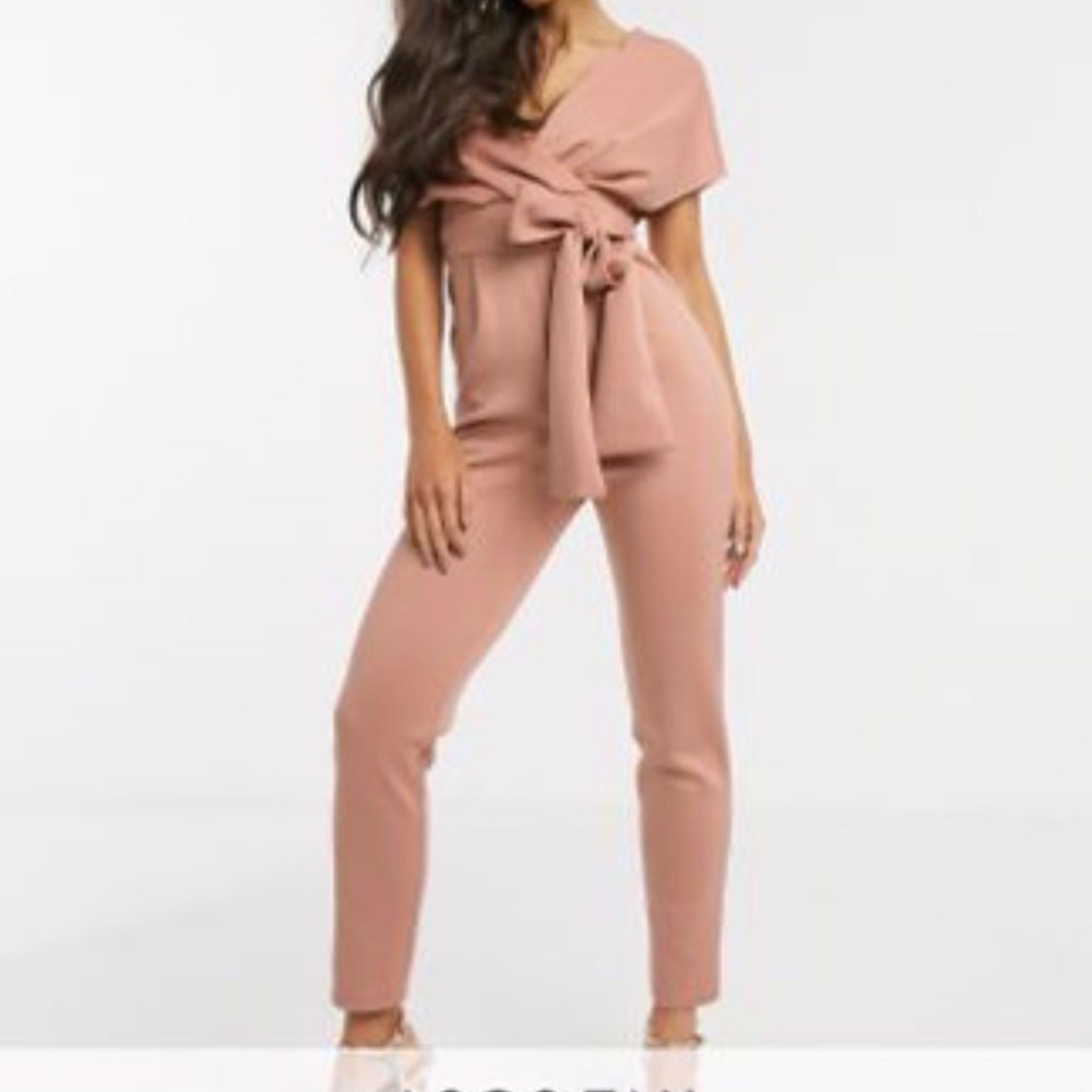 ASOS Tie-Front Jumpsuit in Blush Pink